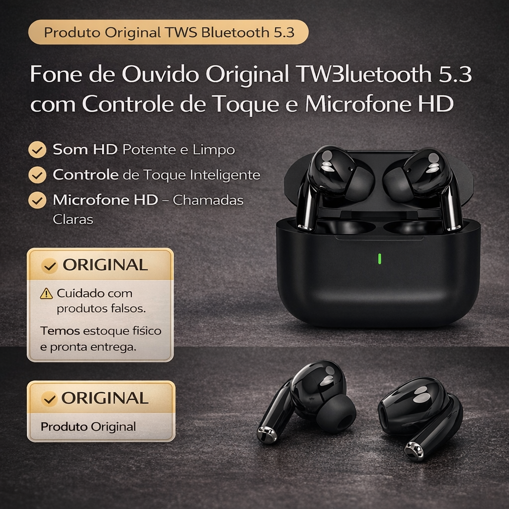 Fone de Ouvido Original Bluetooth 5.3 com Controle de Toque e Microfone HD – Bettdow