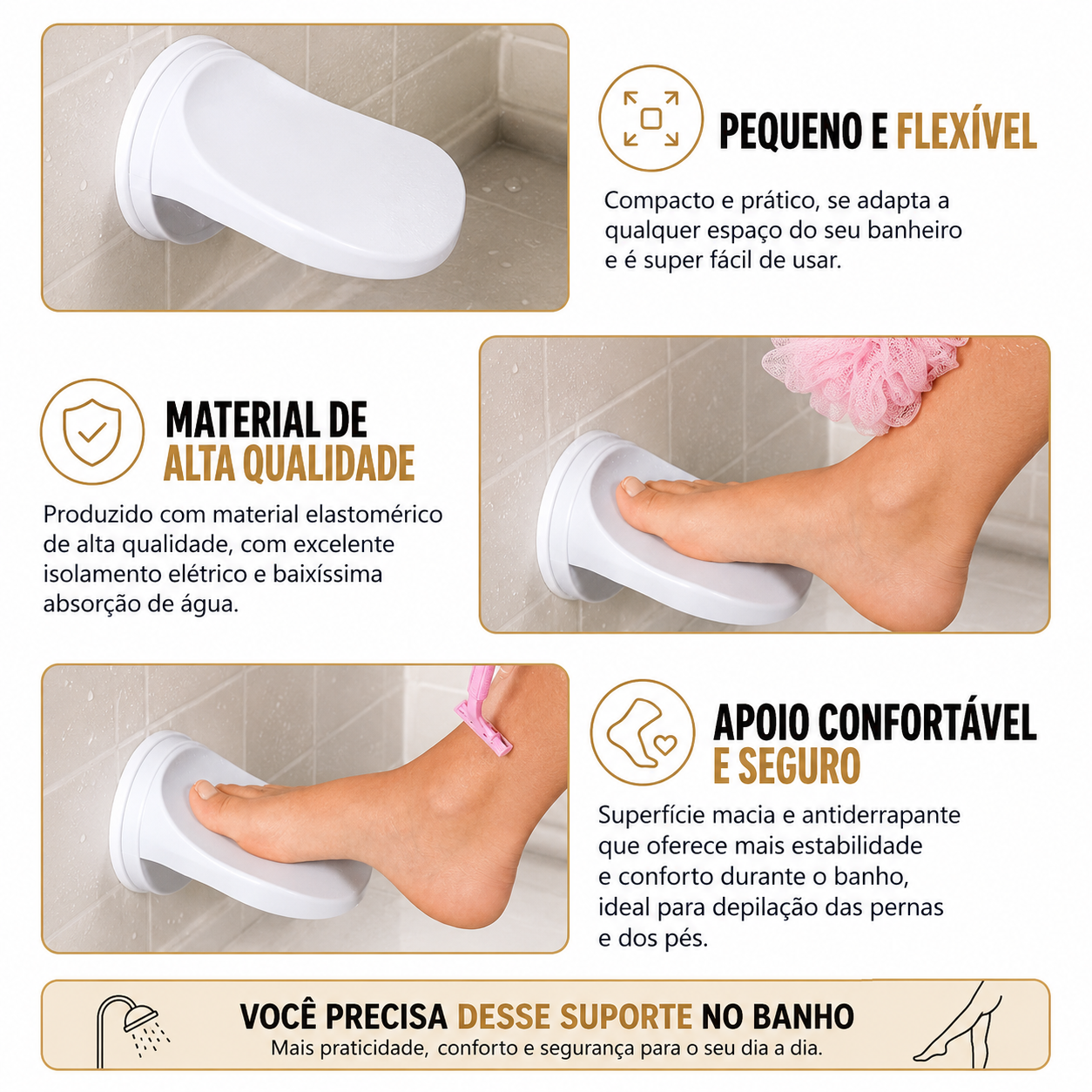 Apoio para Pé para Banho com Ventosa – Depilação e Cuidados Pessoais | Linova Store