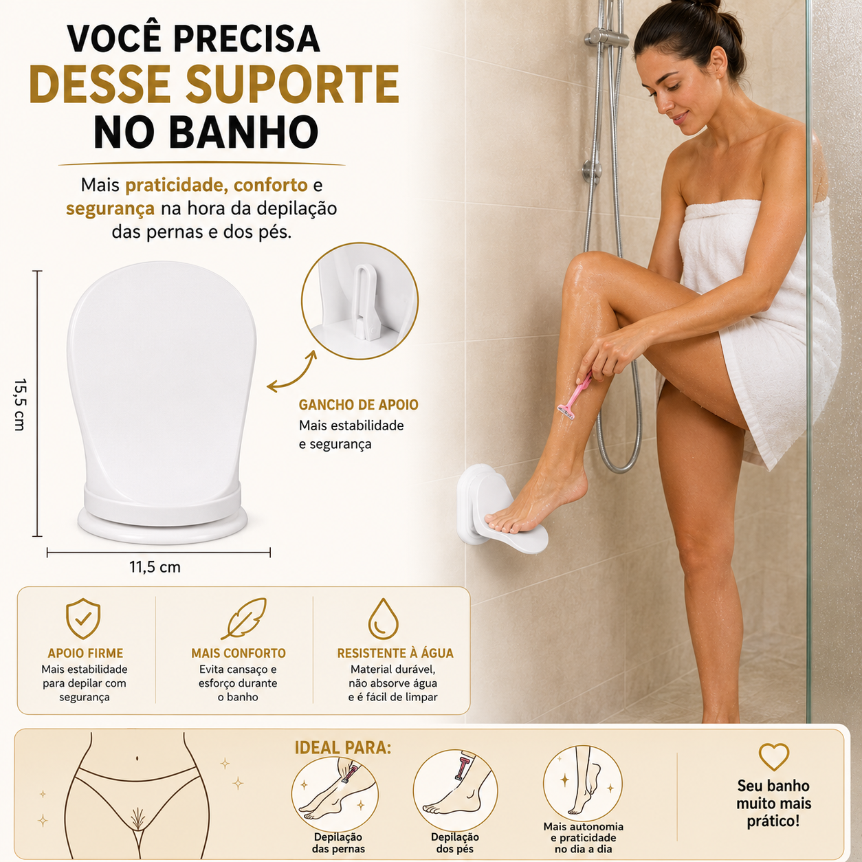Apoio para Pé para Banho com Ventosa – Depilação e Cuidados Pessoais | Linova Store