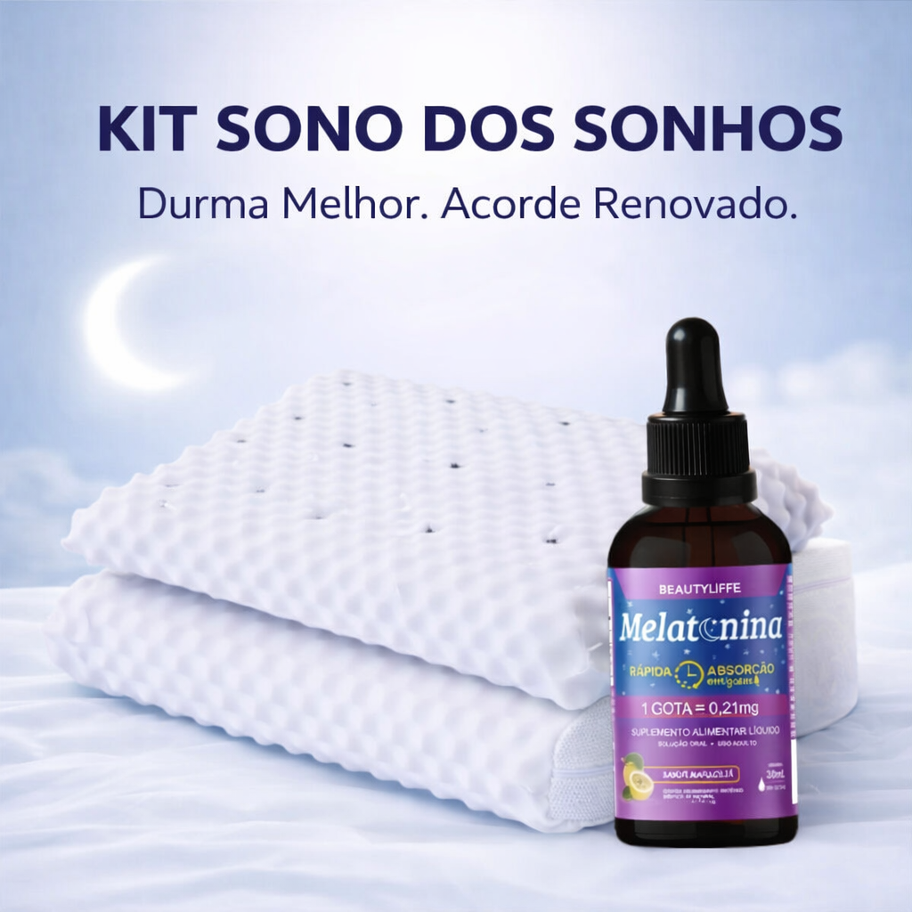 MAGNIGHT™ – Kit Sono dos Sonhos Melatonina em Gotas + Travesseiro Magnético Ortopédico (QUEIMA DE ESTOQUE)