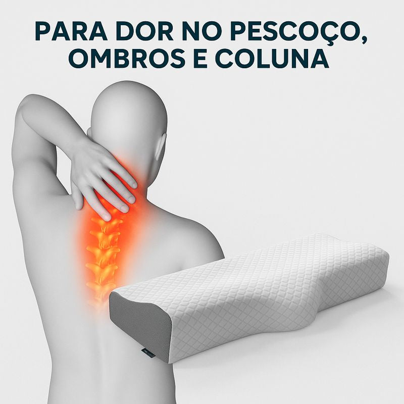 Travesseiro Cervical Ortopédico Coluna Relax NASA – Alívio Imediato para Dor no Pescoço, Ombros e Coluna | Suporte Ergonômico com Carvão Ativado | Original LinovaStore