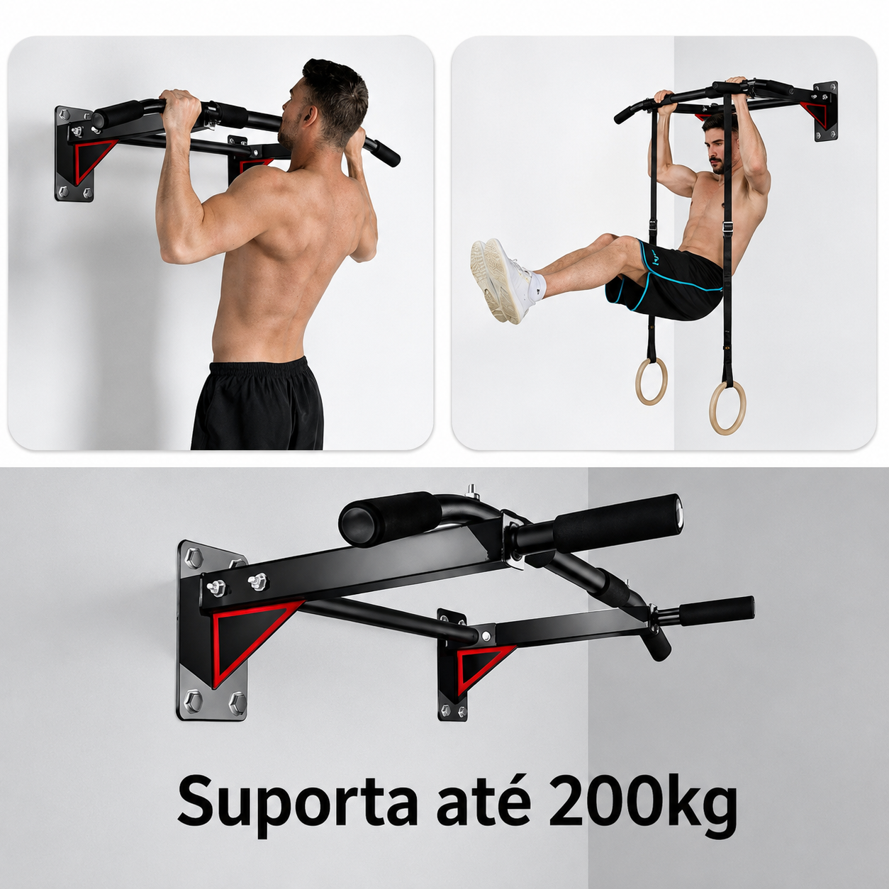 Barra Horizontal 95cm de Parede para Musculação Pull-up Chin-up Tríceps Paralelas Capacidade de Carga 200kg