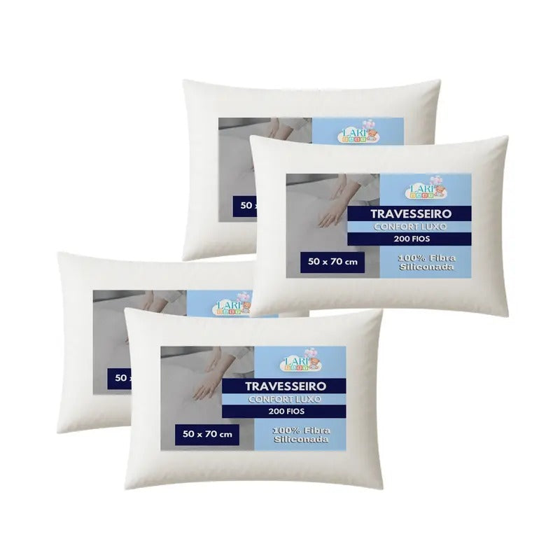 Kit Travesseiros Premium Percal 200 Fios – Fibra Siliconada Antialérgico Conforto Hotel (2 ou 4 Unidades)
