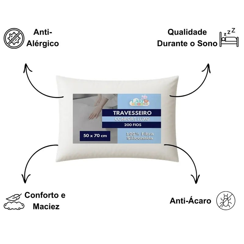 Kit Travesseiros Premium Percal 200 Fios – Fibra Siliconada Antialérgico Conforto Hotel (2 ou 4 Unidades)