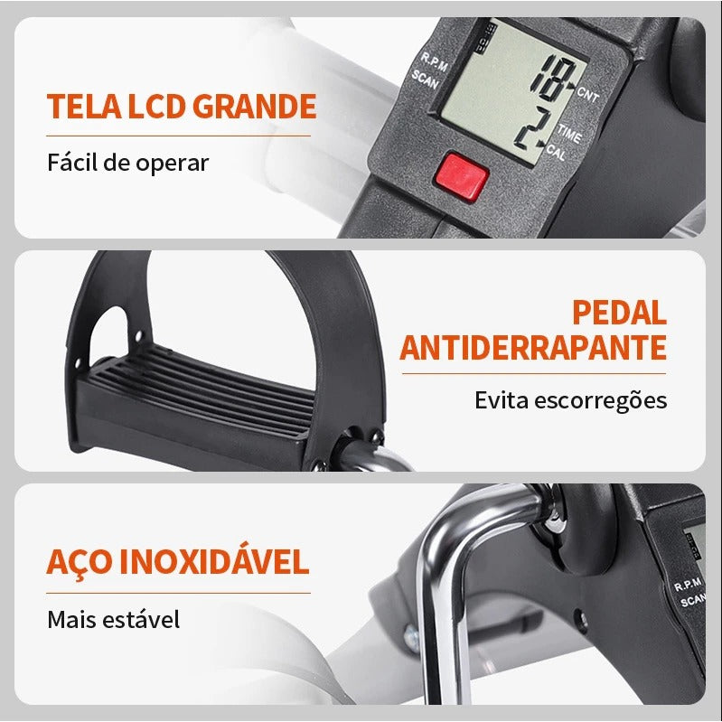 Mini Bike Ergométrica Pernas Braços Fisioterapia Cicloergometro Pedalinho Monitor LCD (Carga entre 1 a 40kg)